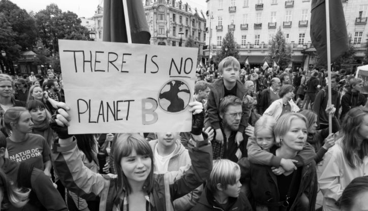 A sign reads, "There Is No Planet B", as parents carry children among thousands marching through central Oslo, Norway, to support action on global climate change, September 21, 2014. According to organizers of "The People's Climate March", the Oslo demonstration was one of 2,808 solidarity events in 166 countries, which they claim was "the largest climate march in history".