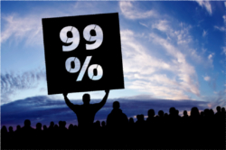 occupy wall street protestors in silhouette with 99% sign