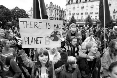 A sign reads, "There Is No Planet B", as parents carry children among thousands marching through central Oslo, Norway, to support action on global climate change, September 21, 2014. According to organizers of "The People's Climate March", the Oslo demonstration was one of 2,808 solidarity events in 166 countries, which they claim was "the largest climate march in history".
