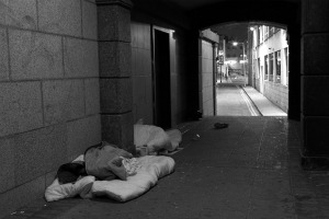 Sleeping bags on Anne's lane, off grafton street.  This photograph is part of an exhibition by Fran Veale entitled "No fixed abode" in City Hall which runs from Dec 11th - 21st. Admission is free.  11/12/2008 Photograph:©Fran Veale SINGLE USE ONLY IN CONNECTION WITH EXHIBITION, STRICTLY NO ARCHIVING. PLEASE CREDIT.