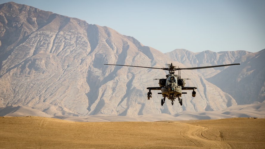 Military helicopter on patrol in Afghanistan